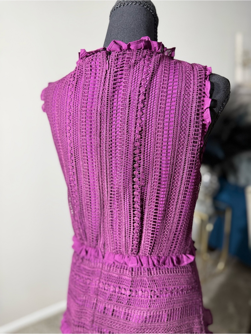 Sundance Boho Purple Crochet Lace Ruffle Midi Dress⁠  size Small - Picture 6 of 9